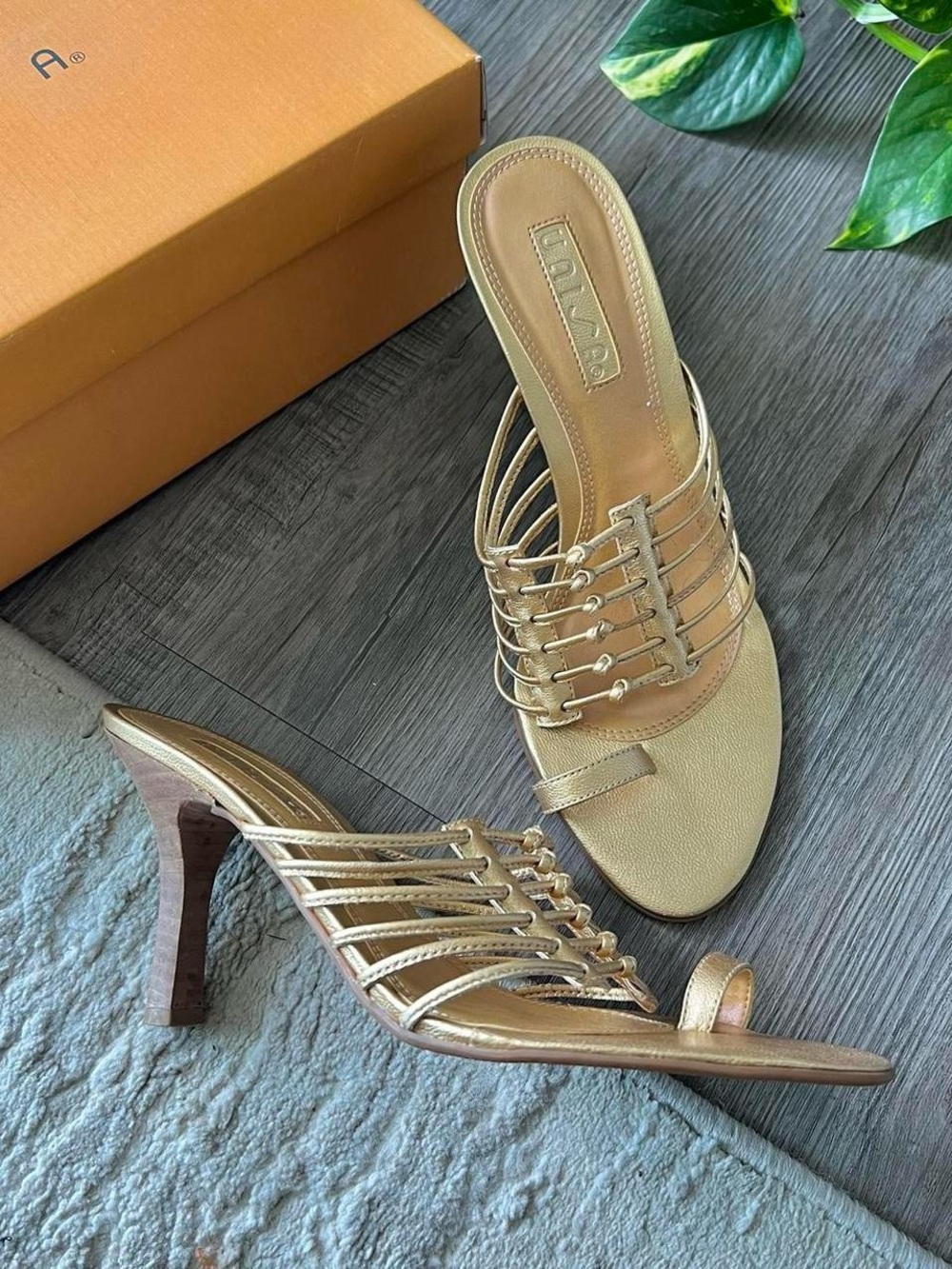 Gold Strappy Heeled Mule